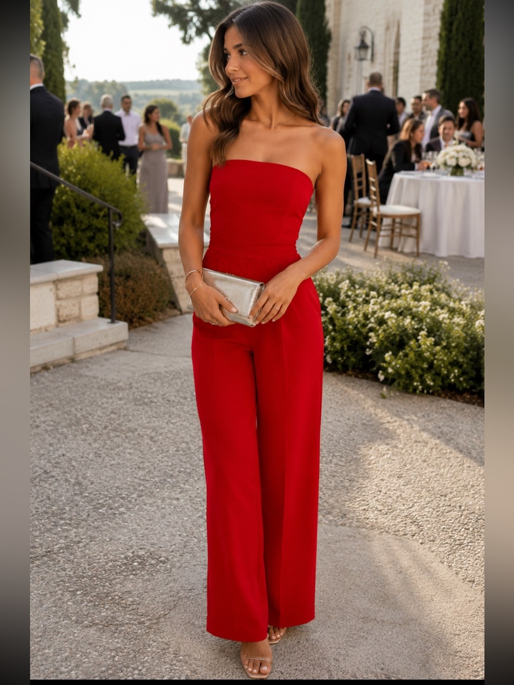 By the Way Revolve Red Strapless Wide Leg Cocktail Jumpsuit XS
